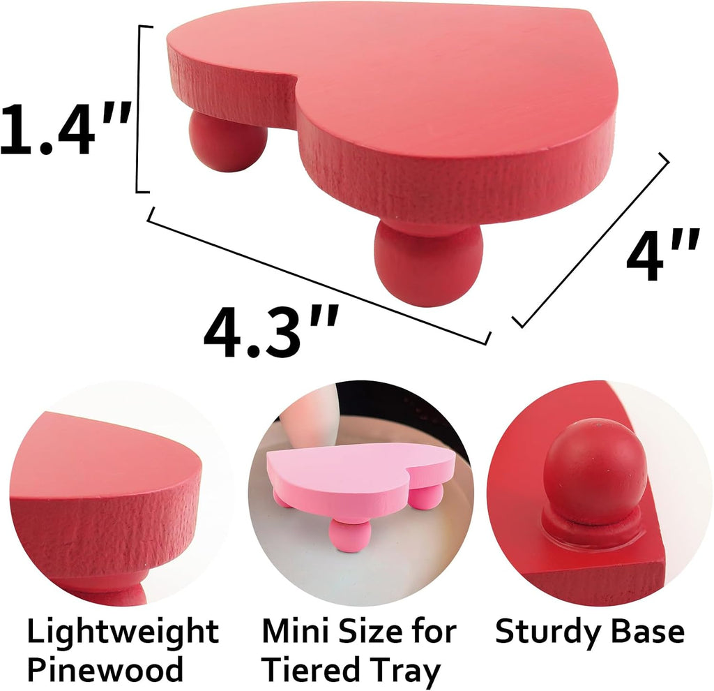 Heart Risers Valentine's Day Tiered Tray Decors Love Day Mini Risers Pink White Red Farmhouse Home Decor - Set of 3
