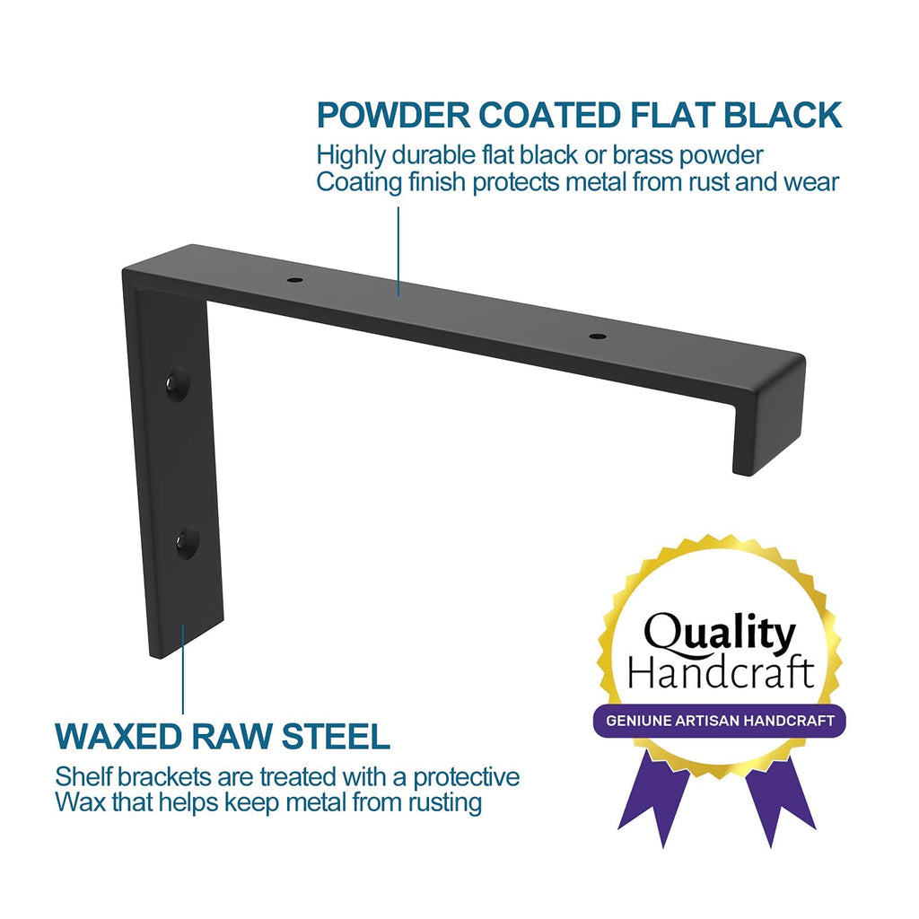 12 Inch Heavy Duty Floating Shelf Bracket, Wall Mounting Industrial Black Shelf Brackets, 1/5 Inch Thick Iron Metal