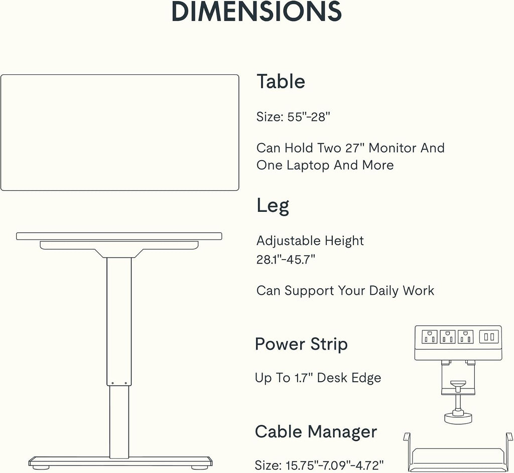 EN2 55"x28" Standing Desk with Power Strip Bundle | One-Piece Desktop, Easy-Access Clamp Power Strip Bundle