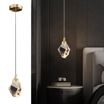 Gold Diamond Crystal Pendant Light, 3-Color LED