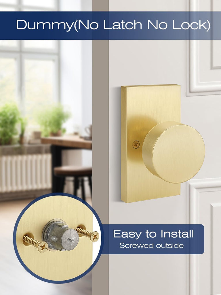 1 Pcs Half Dummy Door Knob, Satin Brass Finish, No Latch No Lock