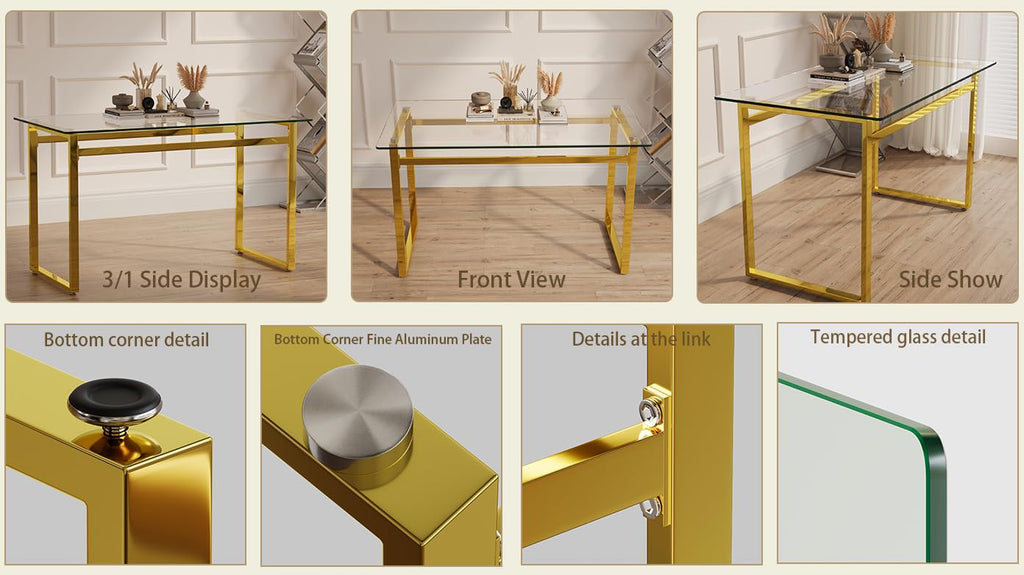 51" Modern Minimalist Rectangular Glass Dining Table for 4-6 with 0.31" Tempered Glass Tabletop and Chrome Metal