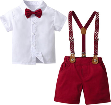 Toddler Baby Boy Summer Clothes Overall Shorts Outfits Short Sleeve Button Down Shirt Overalls Kids Dress Suit