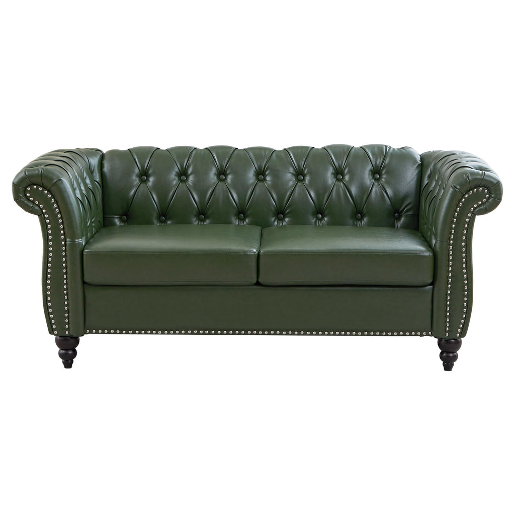 Chesterfield Loveseat, 2 Seater Tufted Couch, Classic Button Tufted Upholstered Sofa, Modern Mid-Century PU Leather