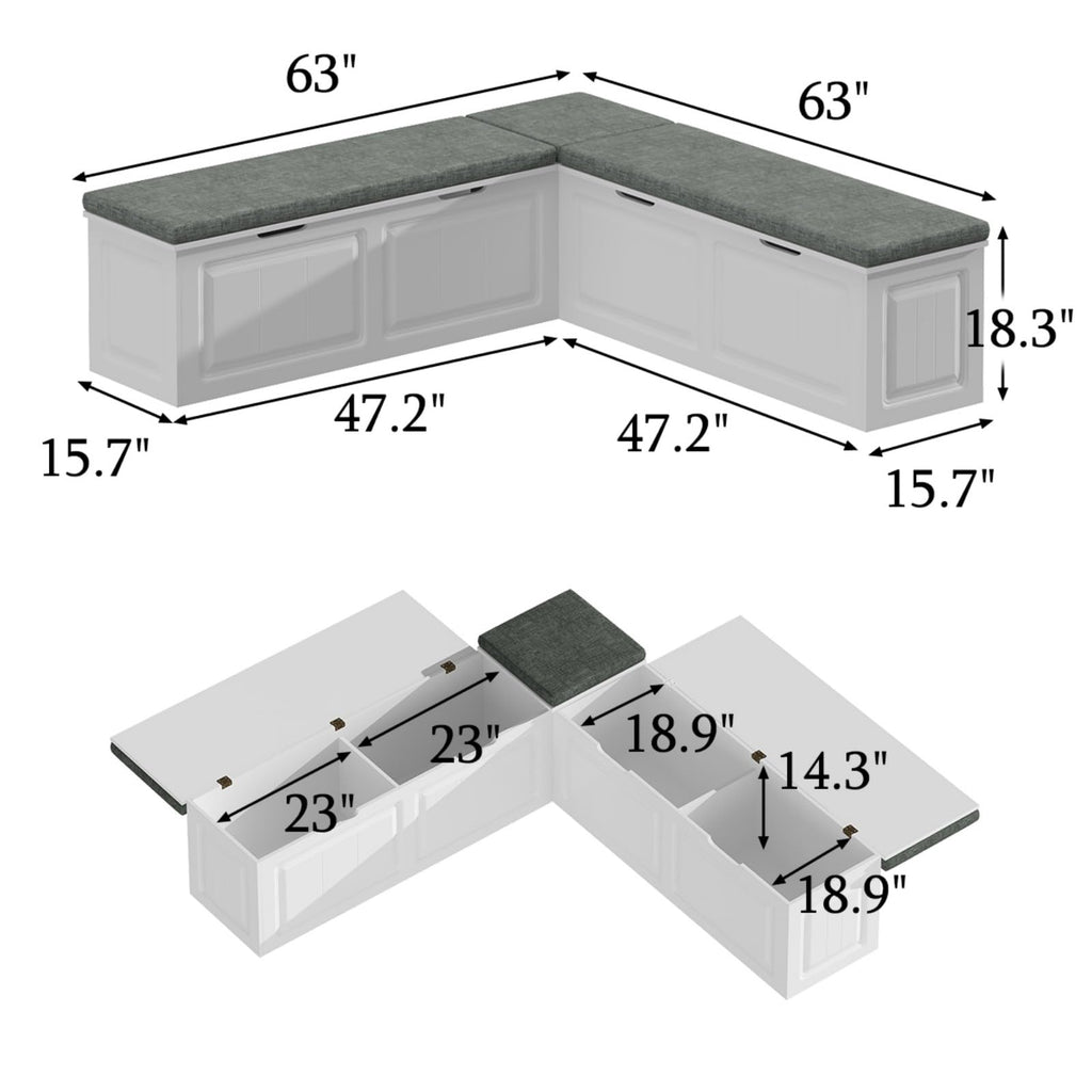 L Shape Storage Bench, Kitchen Breakfast Nook Bench, Backless Corner Bench Nook with Storage, Shoe Benches with