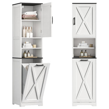 Tall Bathroom Cabinet, 67" Farmhouse Laundry Hamper Cabinet with Shelf Adjustable, 11.7 Gallon Capacity Tilt-Out