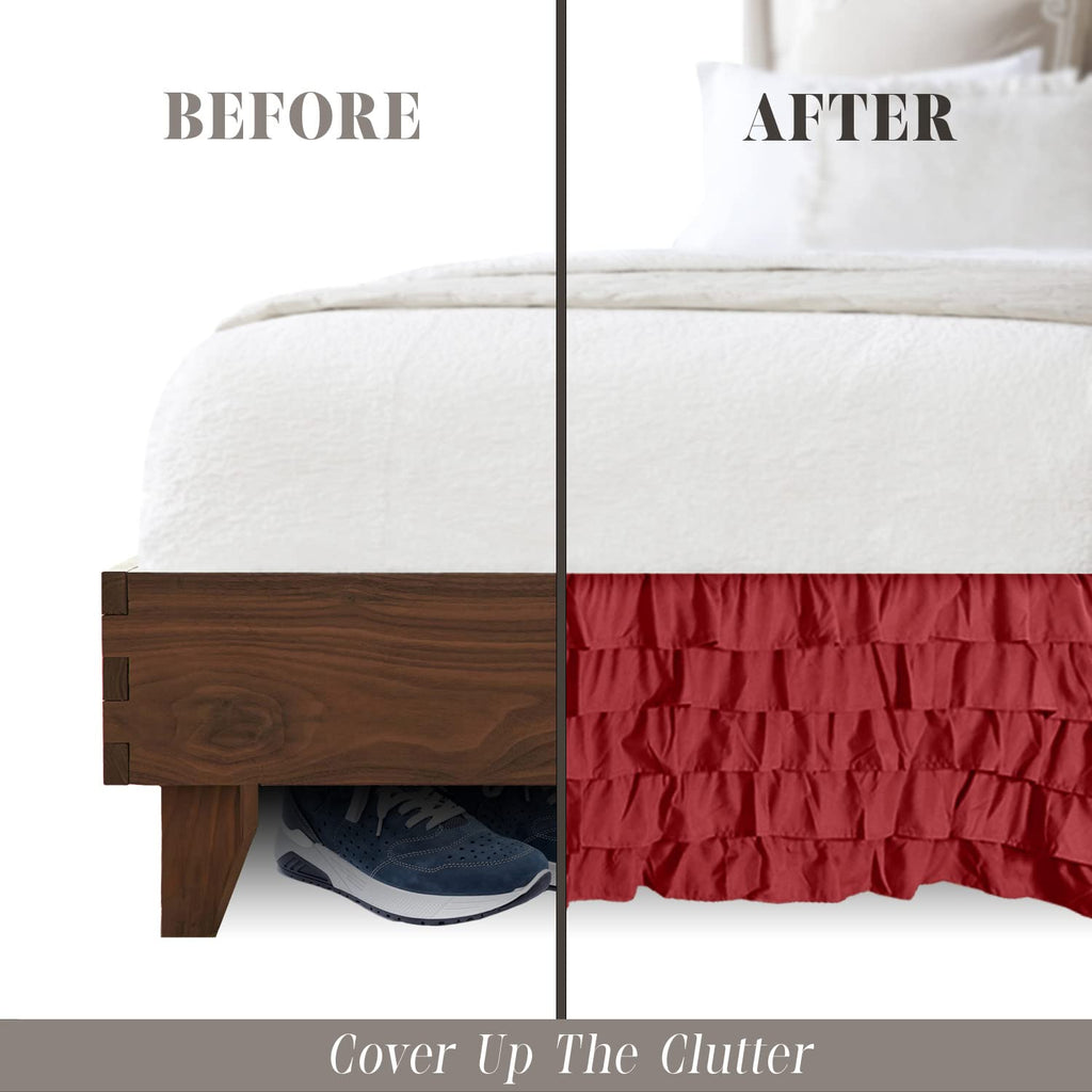 Comfort Leila Collection Multi-Ruffle Bed Skirt, 1500 Thread Count Egyptian Quality, Easy Fit Dust Ruffle, 15 inch