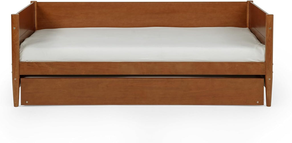 Mid-Century Modern Daybed & Trundle/Solid and Manufactured Wood/Panel Headboard/No Box Spring Needed/Foundation has