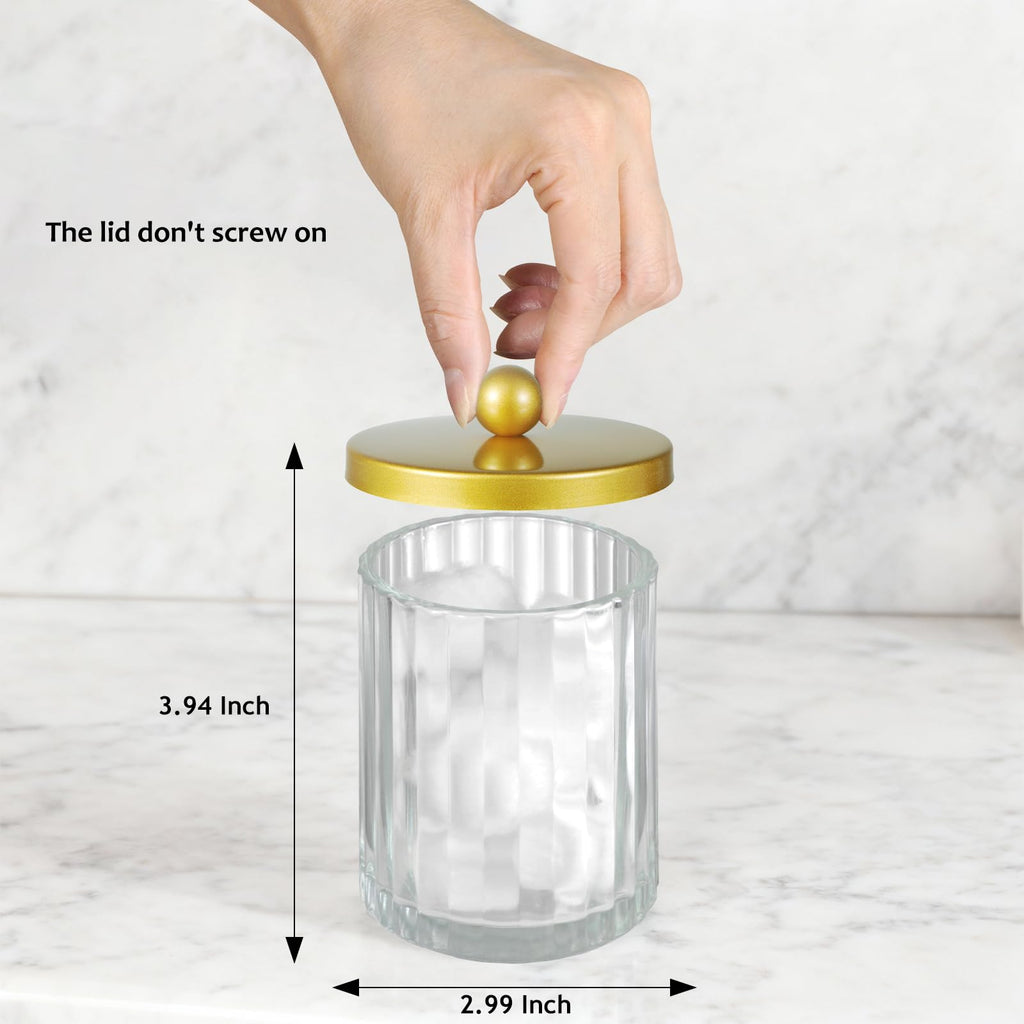 Qtip Holder, Clear Glass Apothecary Jars(Gold 4 Pack)