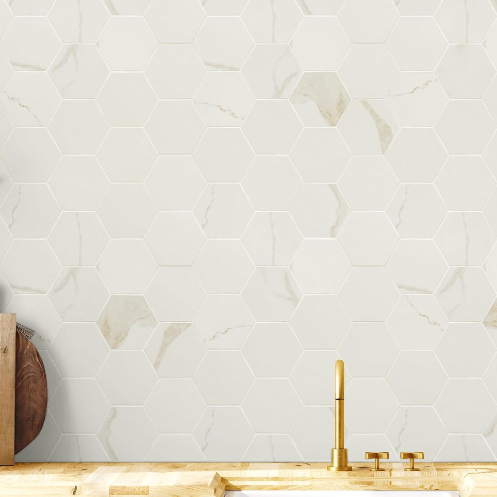 Eden Calacatta 3 in. x 3 in. Hexagon Porcelain Mosaic Tile Flooring