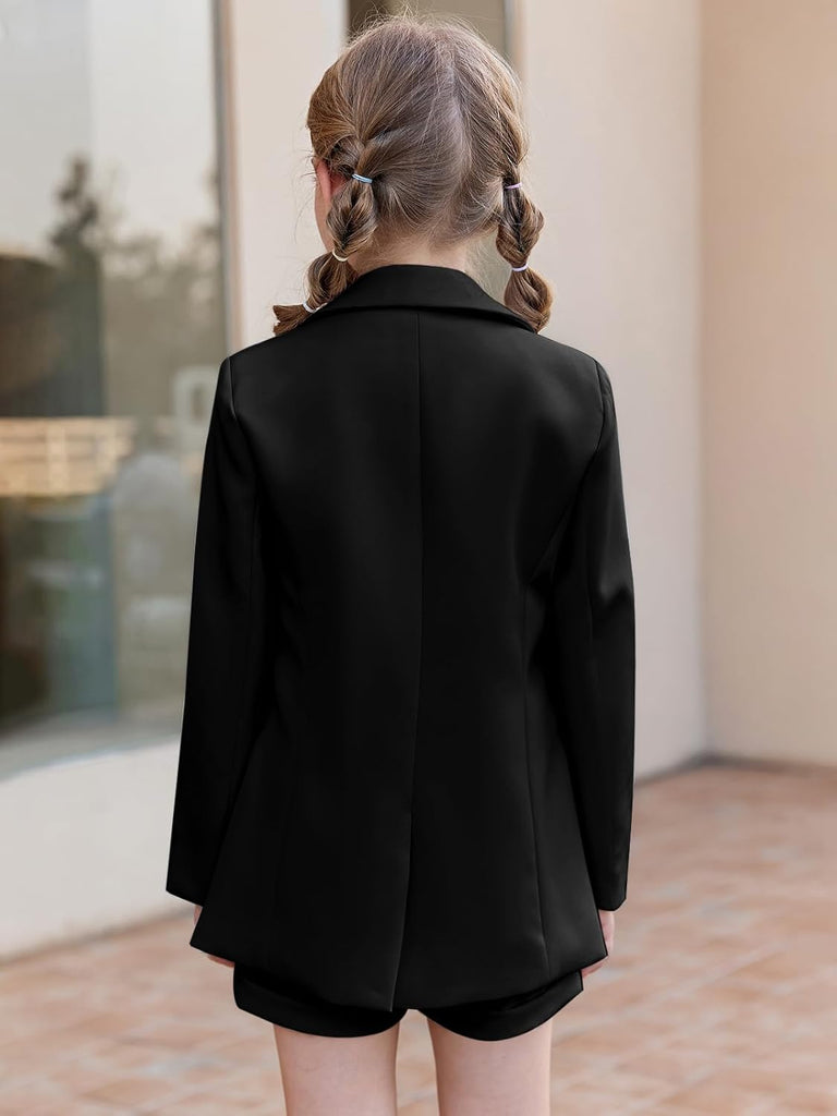 Girls Blazer Lapel Long Sleeve Blazer and Pants Set
