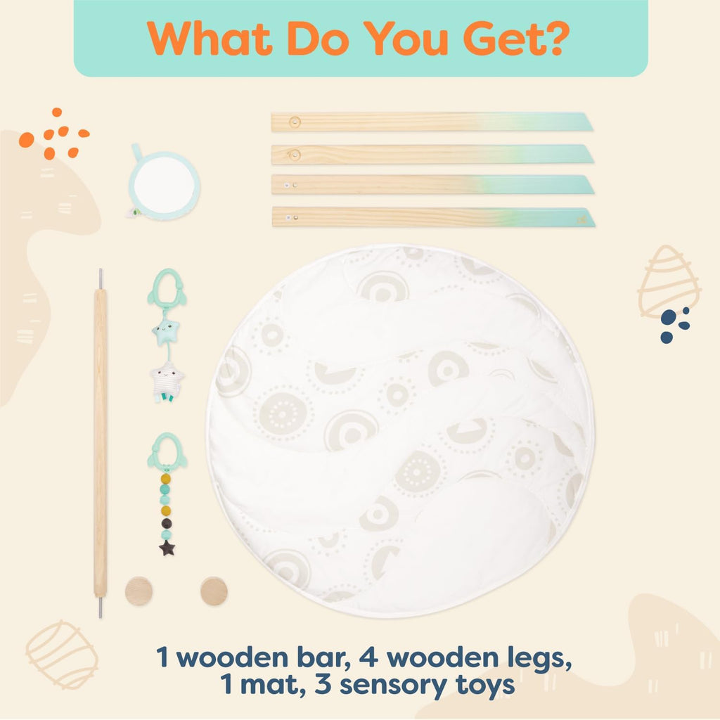 Wooden Baby Play Gym, Starry Sky Activity Mat, Natural Wood