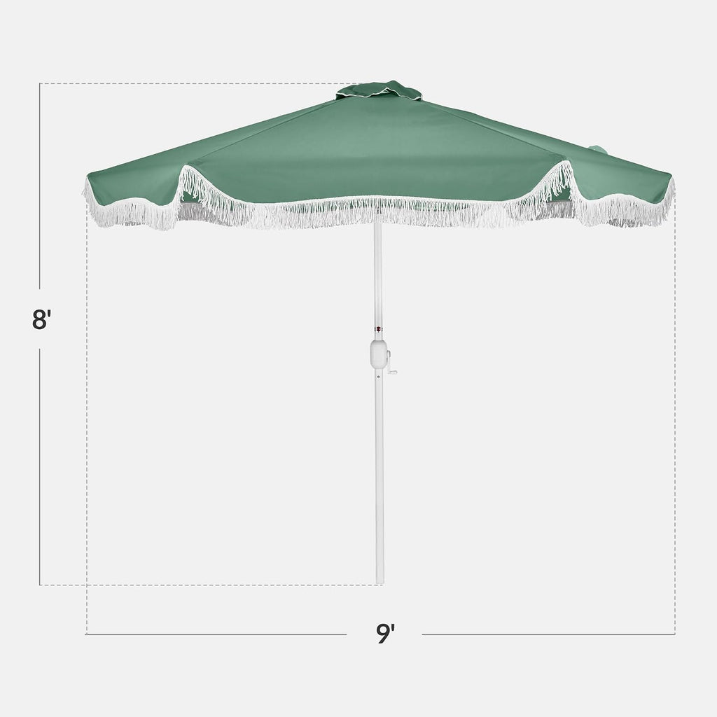 9ft Fringe Market Patio Umbrella - Outdoor Boho Tassel Sunshade for Table, Pool, Deck, Backyard - Seaglass