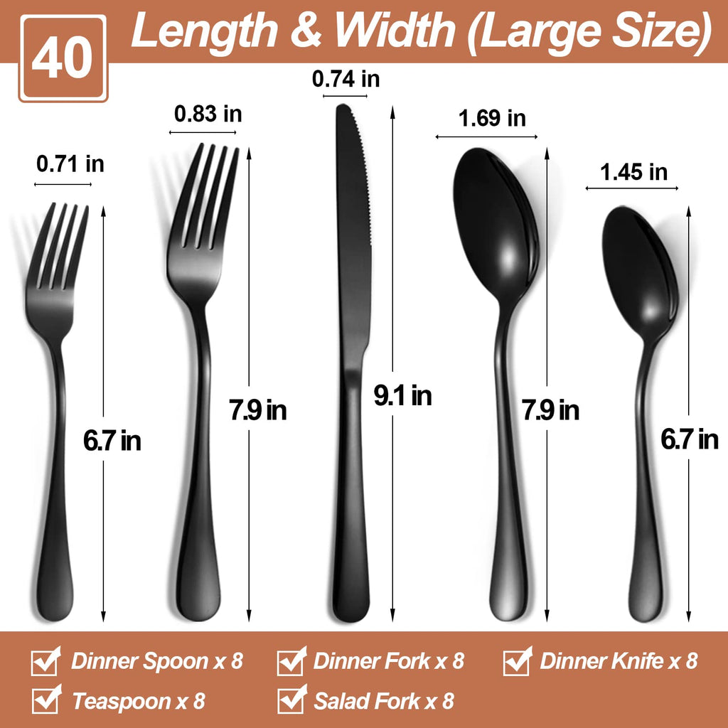 Black Silverware Set,40-Piece Stainless Steel Flatware Set for 8