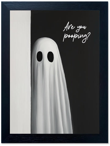 Black Framed Halloween Bathroom Wall Decor - Funny Are You Pooping Ghost Print, Cute Spooky Art for Toilet, Restroom