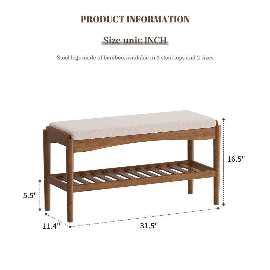 Shoe Bench Entryway Bamboo 2-Tier Shoe Rack with Cushion Padded Seat Shoe Bench Organizer Stable for Entry, Hallway