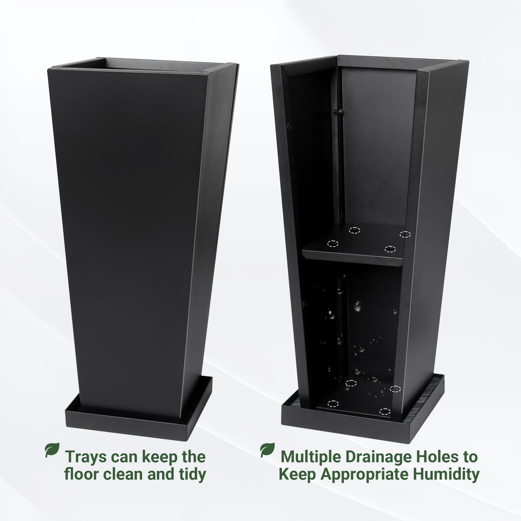 26" Metal Tall Outdoor Planters Set of 2, Durable & Wealtherproof