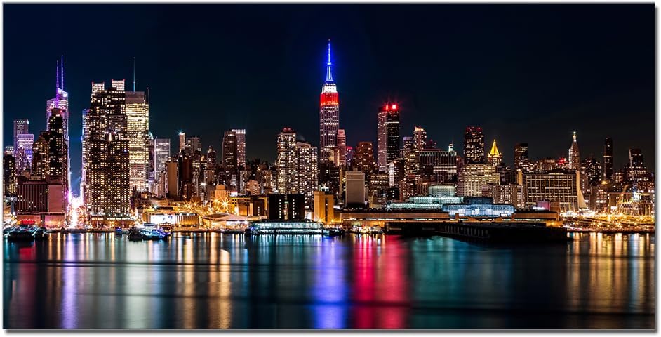 Large New York Manhattan Skyline at Night City Wall Art Landscape Living Room Modern Artwork Picture Canvas Art Print