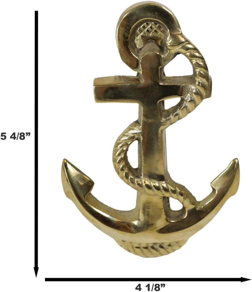 Brass Metal Golden Marine Nautical Sailor Ship Anchor Door Knocker Sculpture with Built in Striking Plate 5.5" H Navy