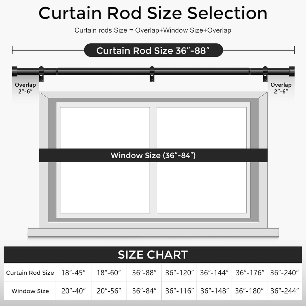 Curtain Rods for Windows (4-7 Feet),Black 1'' Diameter Drapery Rods with End Cap Style Design,Modern