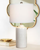 24.5" White Ceramic Table Lamp 3-Way Dimmable Nightstand with White Linen Shade Bedside Lamps & Living Room Office