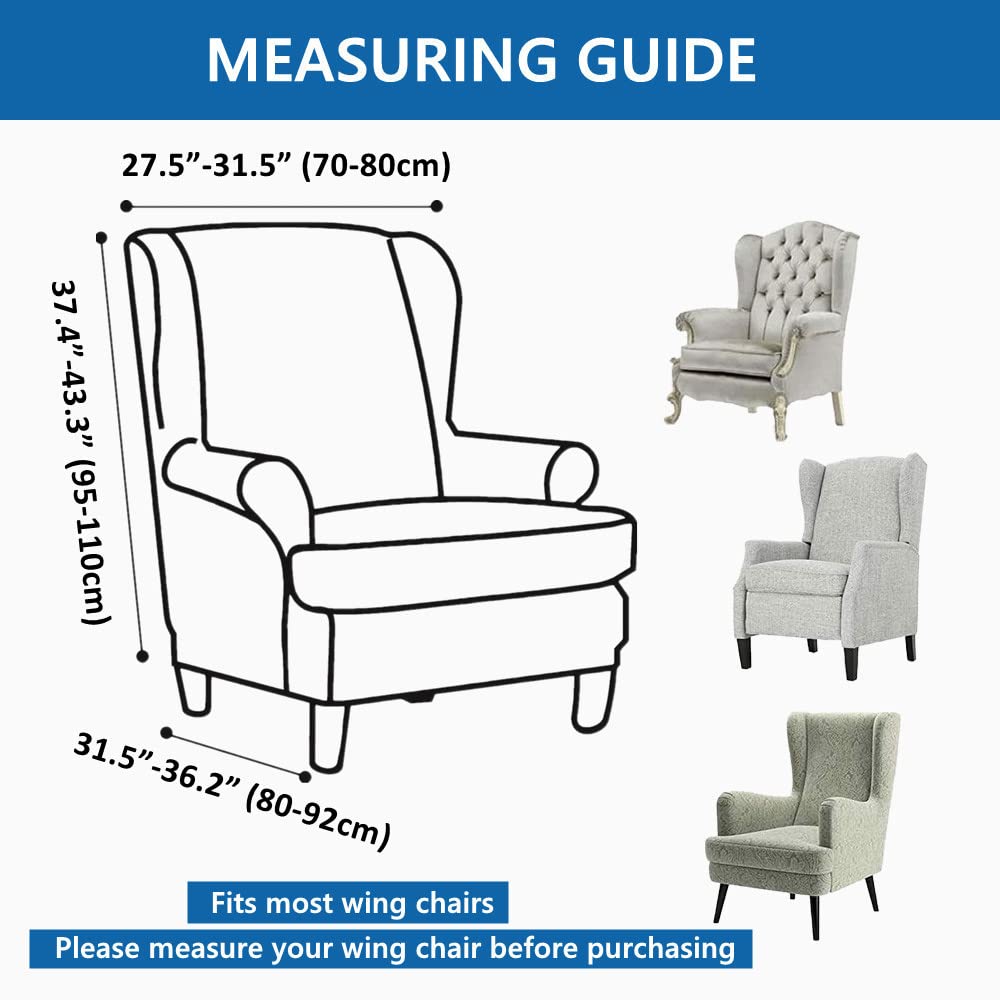 Wingback Chair Slipcover 2 Piece Stretch Printed Wing Chair Cover with Cushion Cover Thick Spandex Full Protection