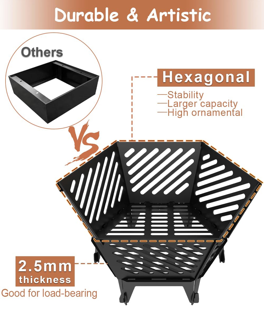 22.5" Portable Outdoor Fire Pit Camping Firepit with Bag, Diagonal