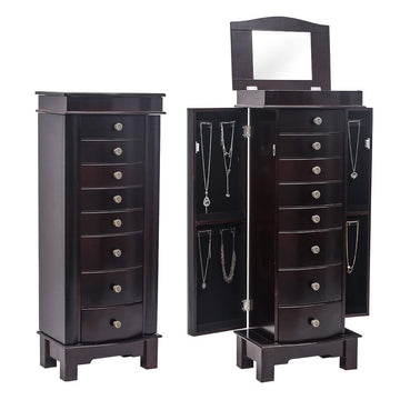 Standing Jewelry Armoire Cabinet, Jewellery Box Organizer Jewelry Chest with 8 Drawers, 2 Side Swing Doors, 16 Necklace