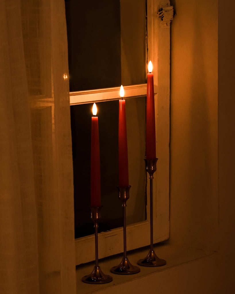 Fall Decor, Orange Flameless Taper Candles with Remote and Timer, Real Wax