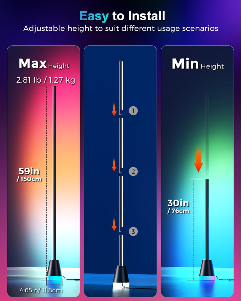 Corner Floor Lamp, Smart Ambient LED Light, Black