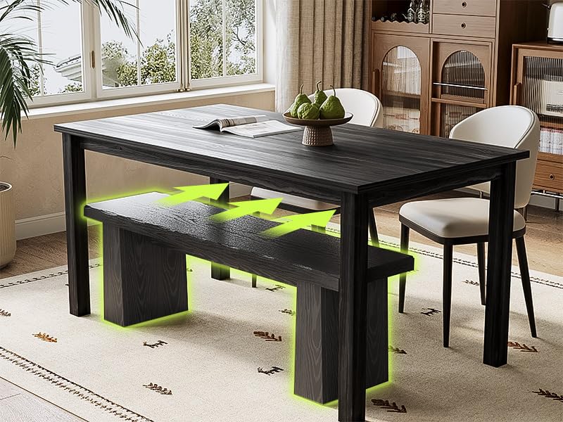 47-Inch Wooden Entryway Bench, Farmhouse Dining Bench with Sturdy Frame Hallway Kitchen, Easy Assembly (Black)