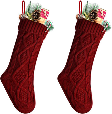 Christmas Stockings 20 Inch Burgundy Cable Knit Xmas Stockings for Family Christmas Decoration, 2 Pack