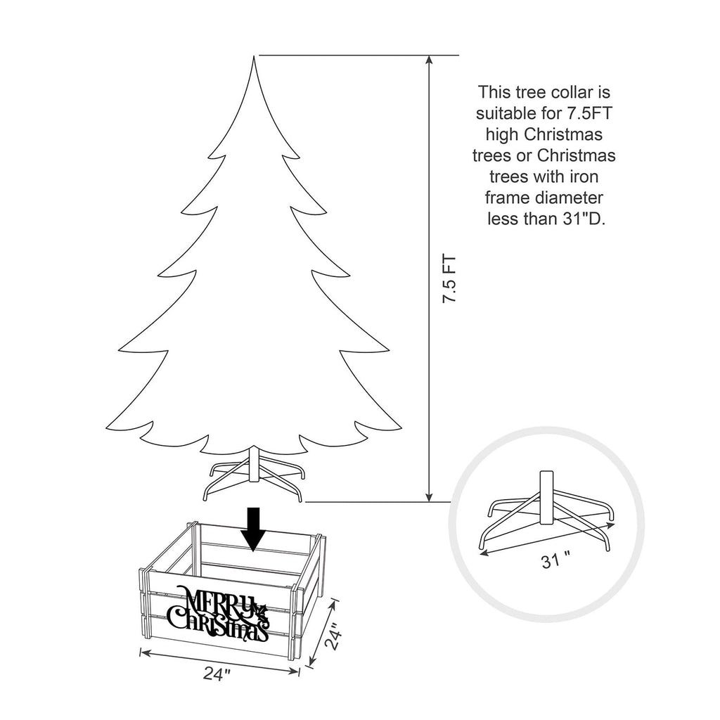 24" L Wooden Tree Collar, Christmas Tree Base Cover, Farmhouse Merry Christmas Crate Collar Decorative Christmas Tree