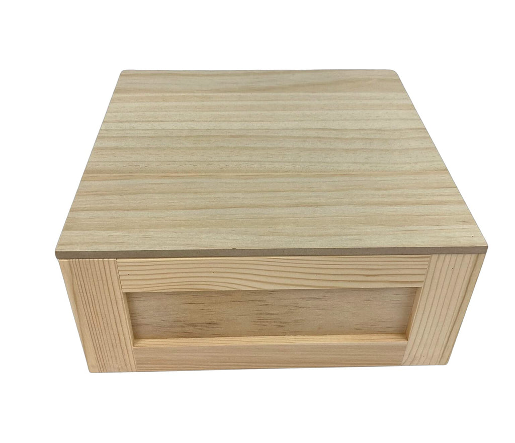 Large Wooden Box with Drop Lid | Rustic Keepsake Storage Crate (10.6" x 10.6" x 4.6")