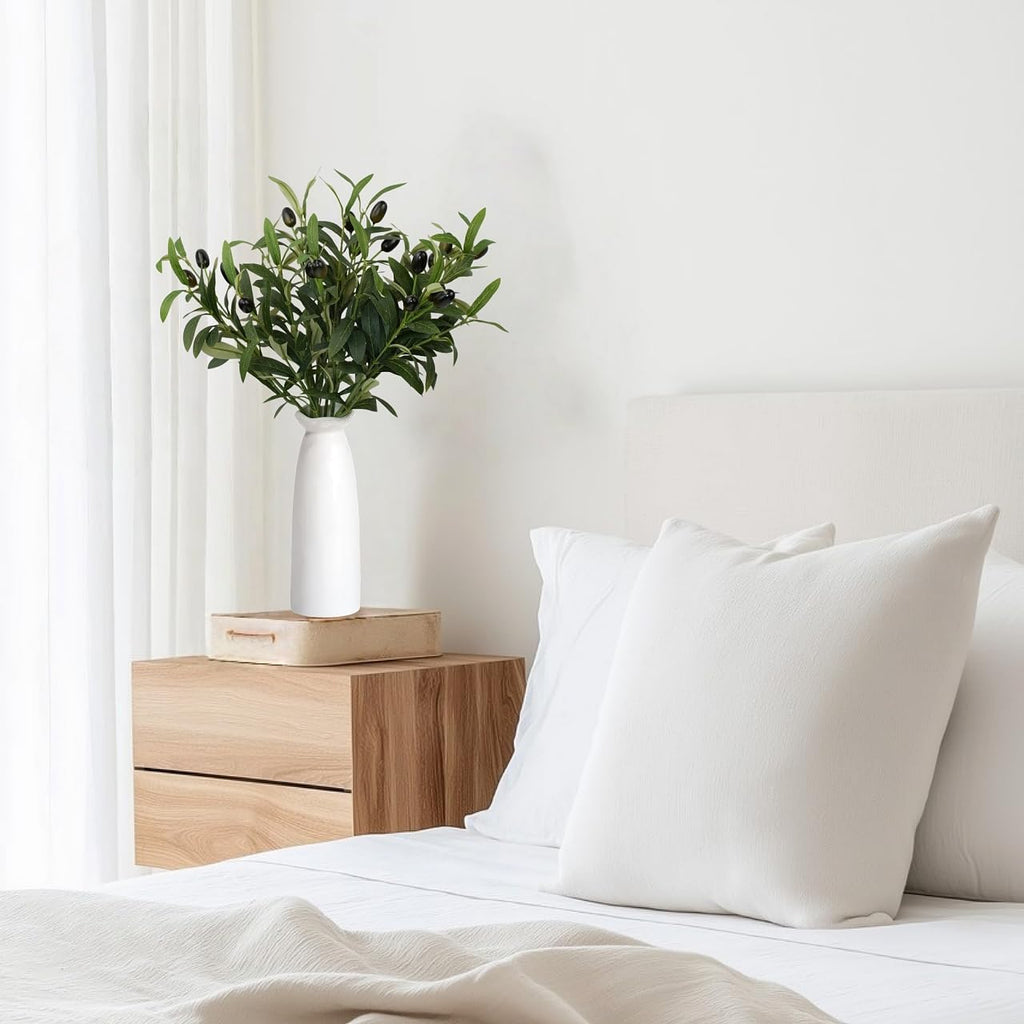 Artificial Plant Olive Branch in Vase, Faux Greenery Stems with Ceramic Vase, 16.9" Tall Olive Branches Fake - Set of 5