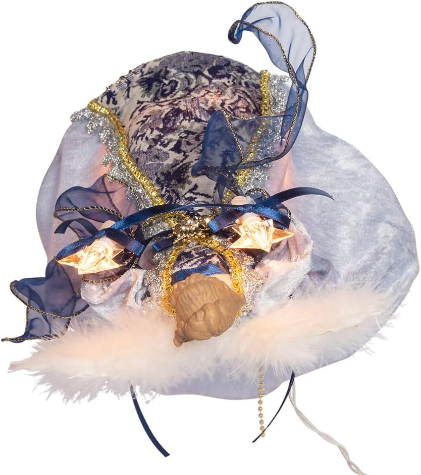 12-Inch UL 10-Light Delft Blue with Gold Angel Tree Topper