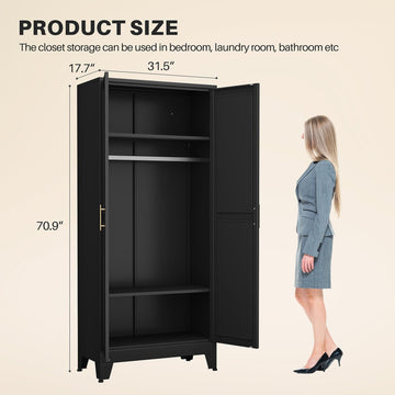 Metal Armoire Wardrobe Closet, 71" Clothing Storage Cabinet with Mirror