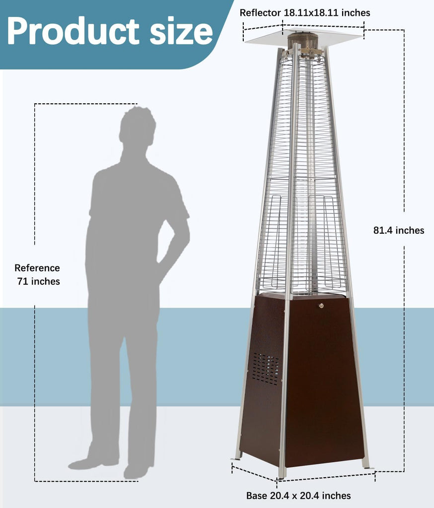 48,000 BTU Pyramid Patio Heater with Wheels, Cover, Hammered Bronze | Triple Safety Protection Propane Heaters