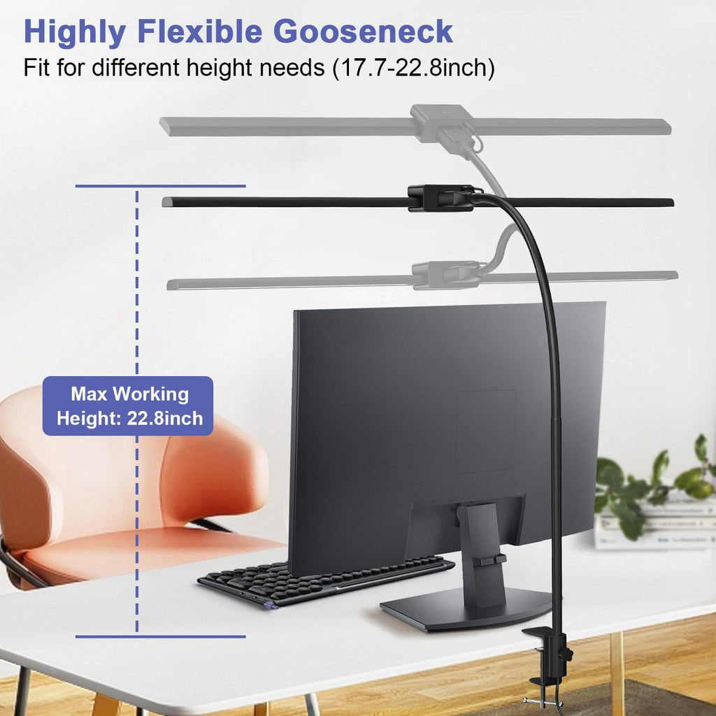 24W Led Desk Lamps with Clamp Home, 31.5-in Double Head, Black