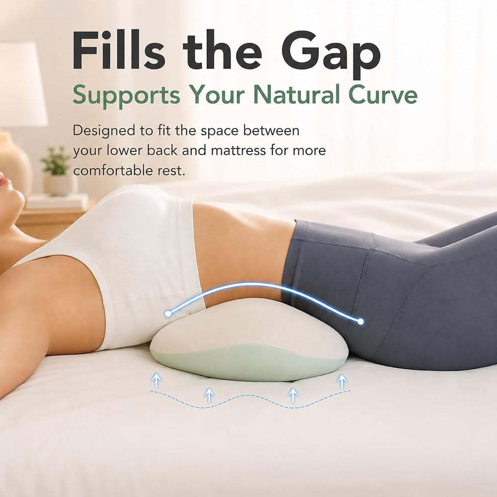 Lumbar Support Pillow for Bed, Memory Foam Lower Back Pillow for Sleeping | Ergonomic contour fits under the lower