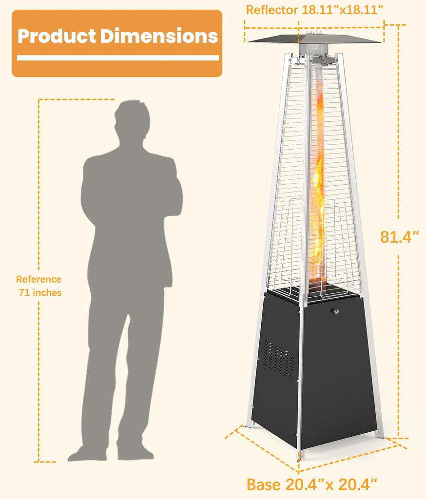 Patio Heater 48,000 BTU Outdoor Propane Heater with Wheels | Pyramid Patio Heater Outdoor Heaters w/Waterproof Cover