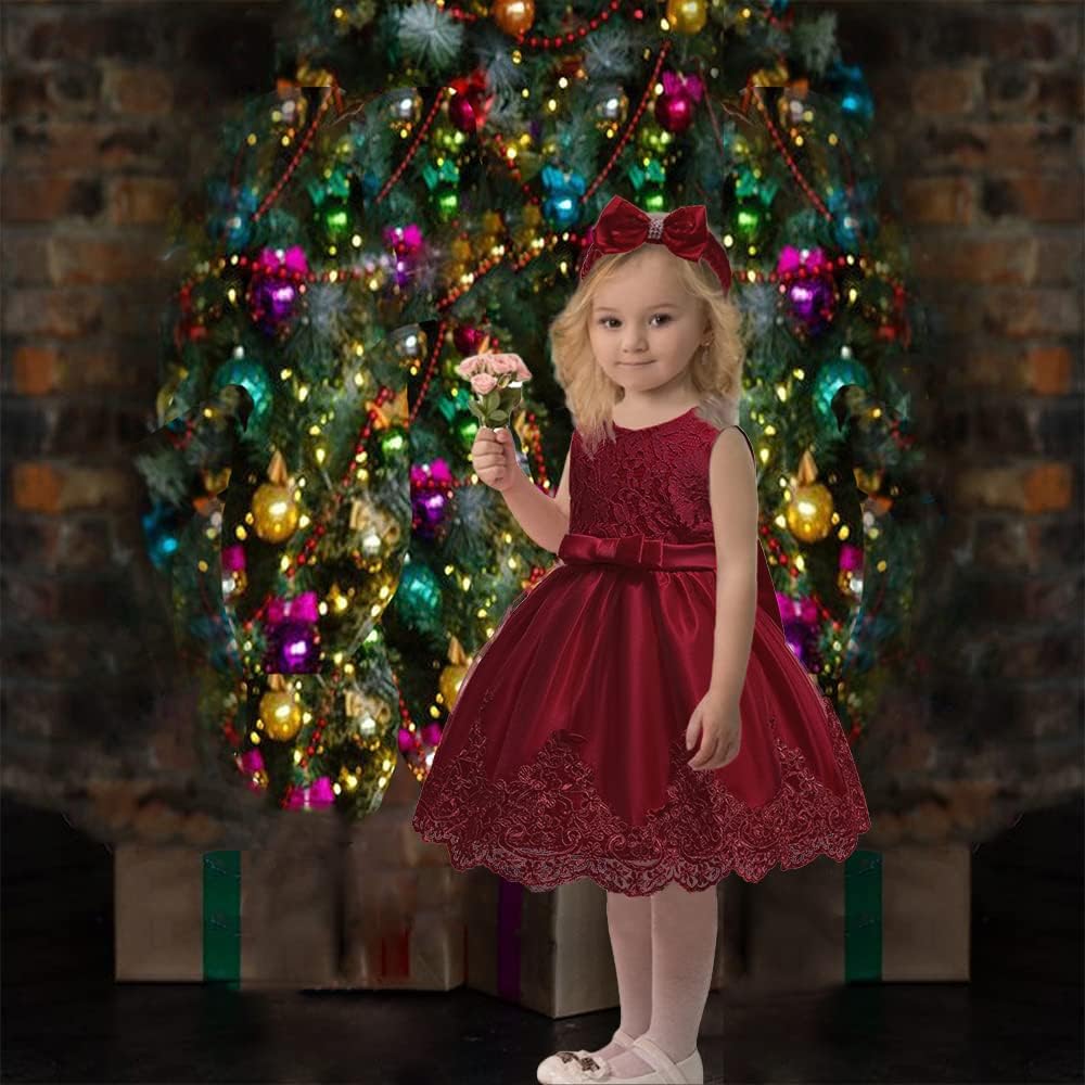 Baby Girl Party Dress Toddler Lace Embroidery Pageant Dresses with Headwear