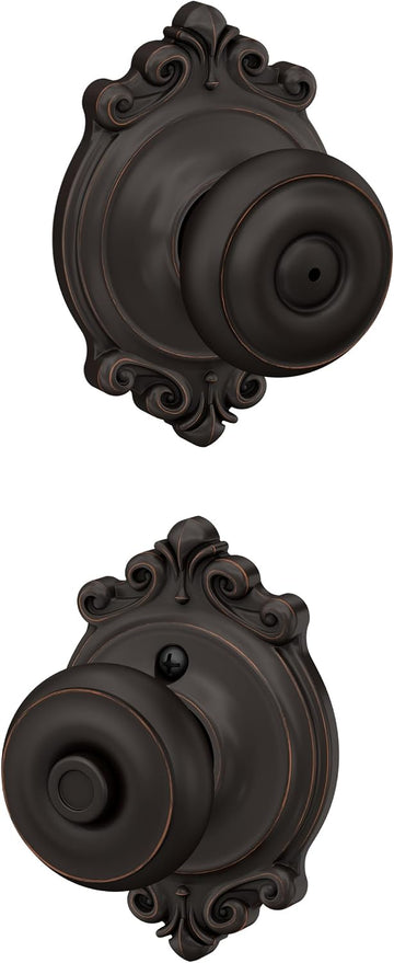 Georgian Bed/Bath Privacy Door Knob with Lock, Aged Bronze