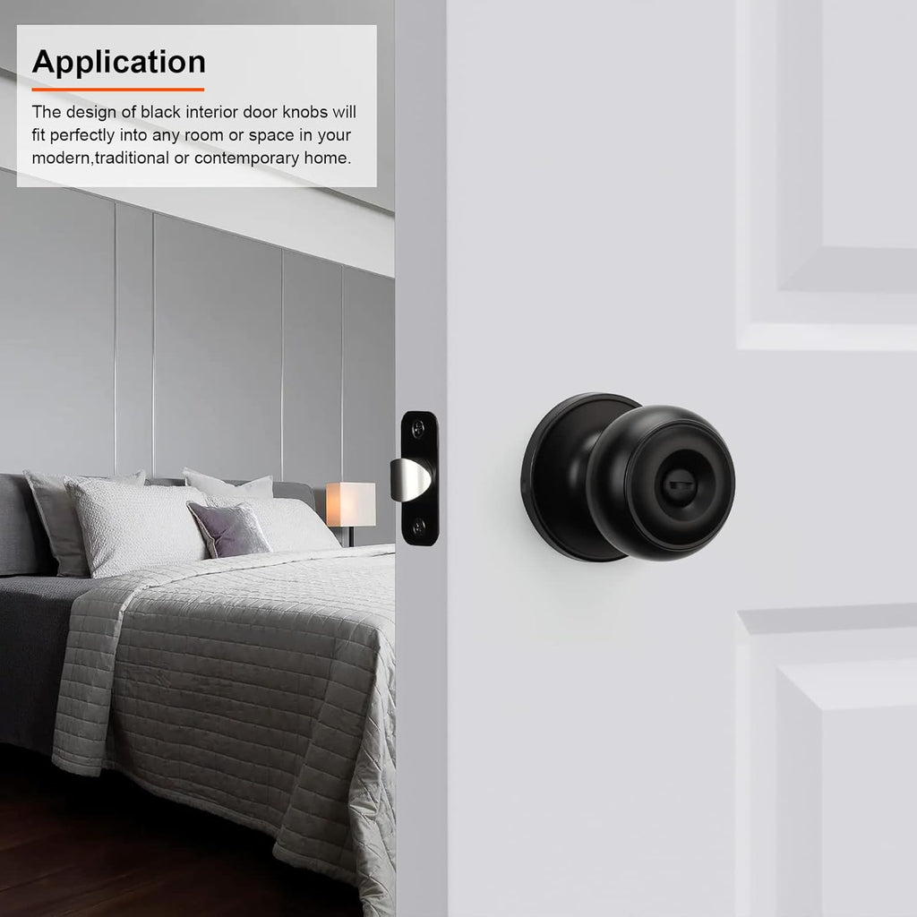 6 Pack Matte Black Door Knobs Interior Privacy, Black Interior Door Knobs or Bathroom Classic Round Doorknobs Hardware