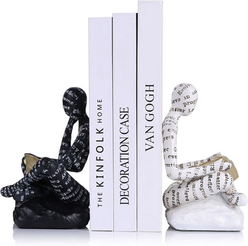 Ends for Heavy Books Set of 2, Modern Abstract Thinker Book Ends for Shelves and Desk - Resin with Non-Slip Pads