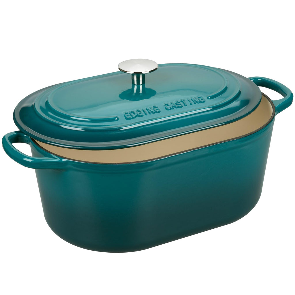 Enameled Cast Iron Oval Dutch Oven, 6QT, Darkcyan