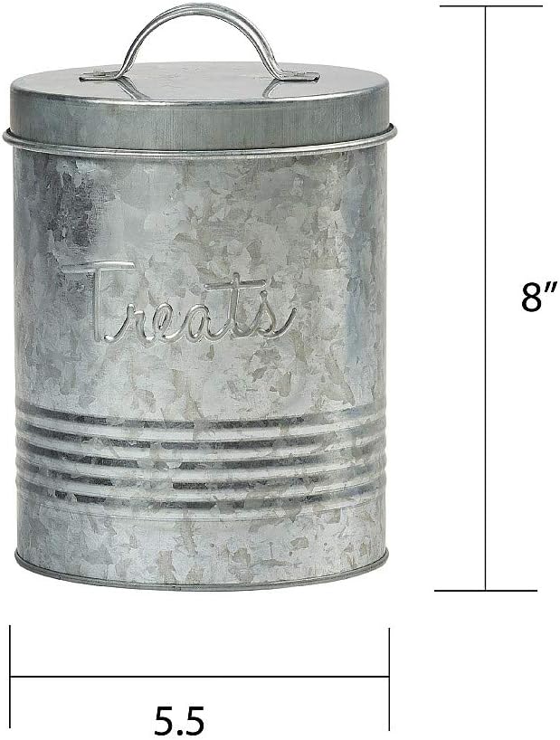 Pet, Retro Treats Galvanized Relief Lettering Metal Storage Canister, Food Safe, Push Top, 72 Ounces
