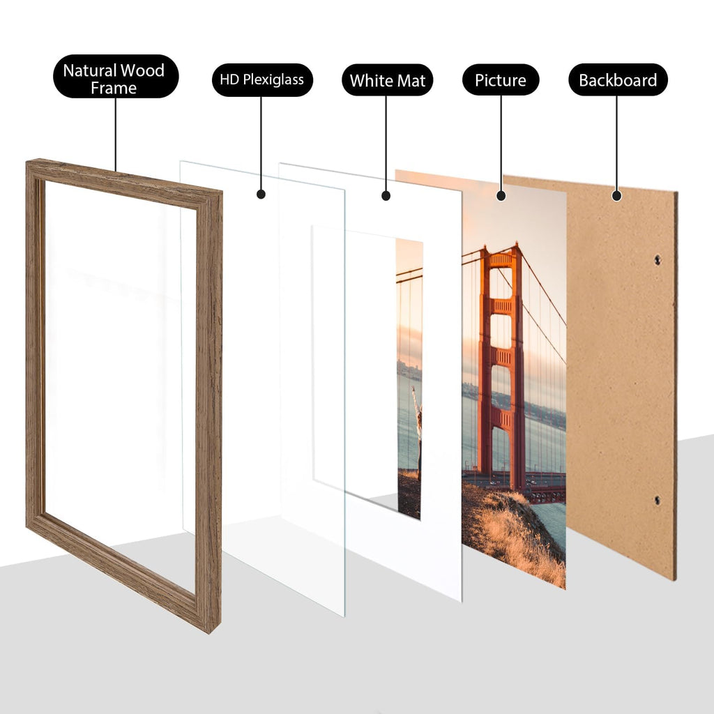 A3 Picture Frame Solid Wood Rustic Brown Poster Frame Matted A4