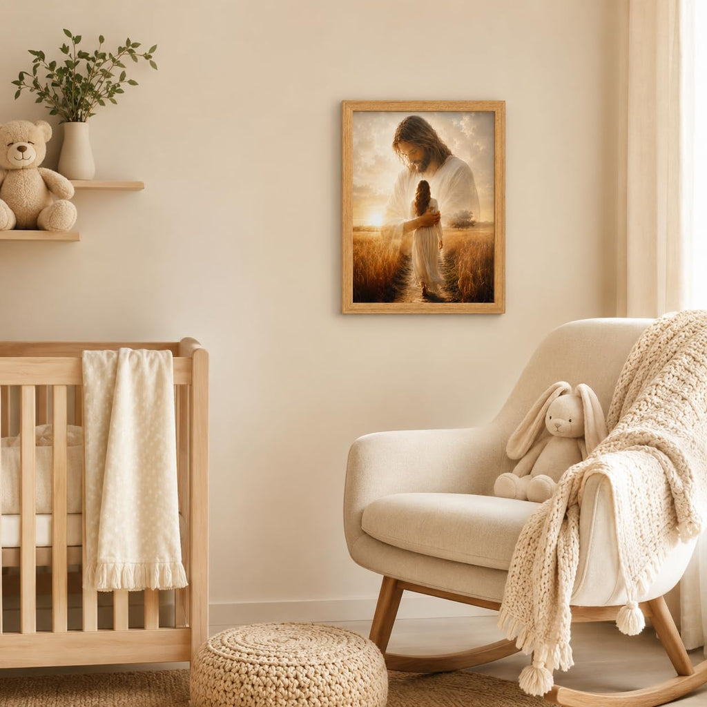 Framed Jesus Wheat Field Canvas Wall Art Christian Home Decor 12x16 Inches