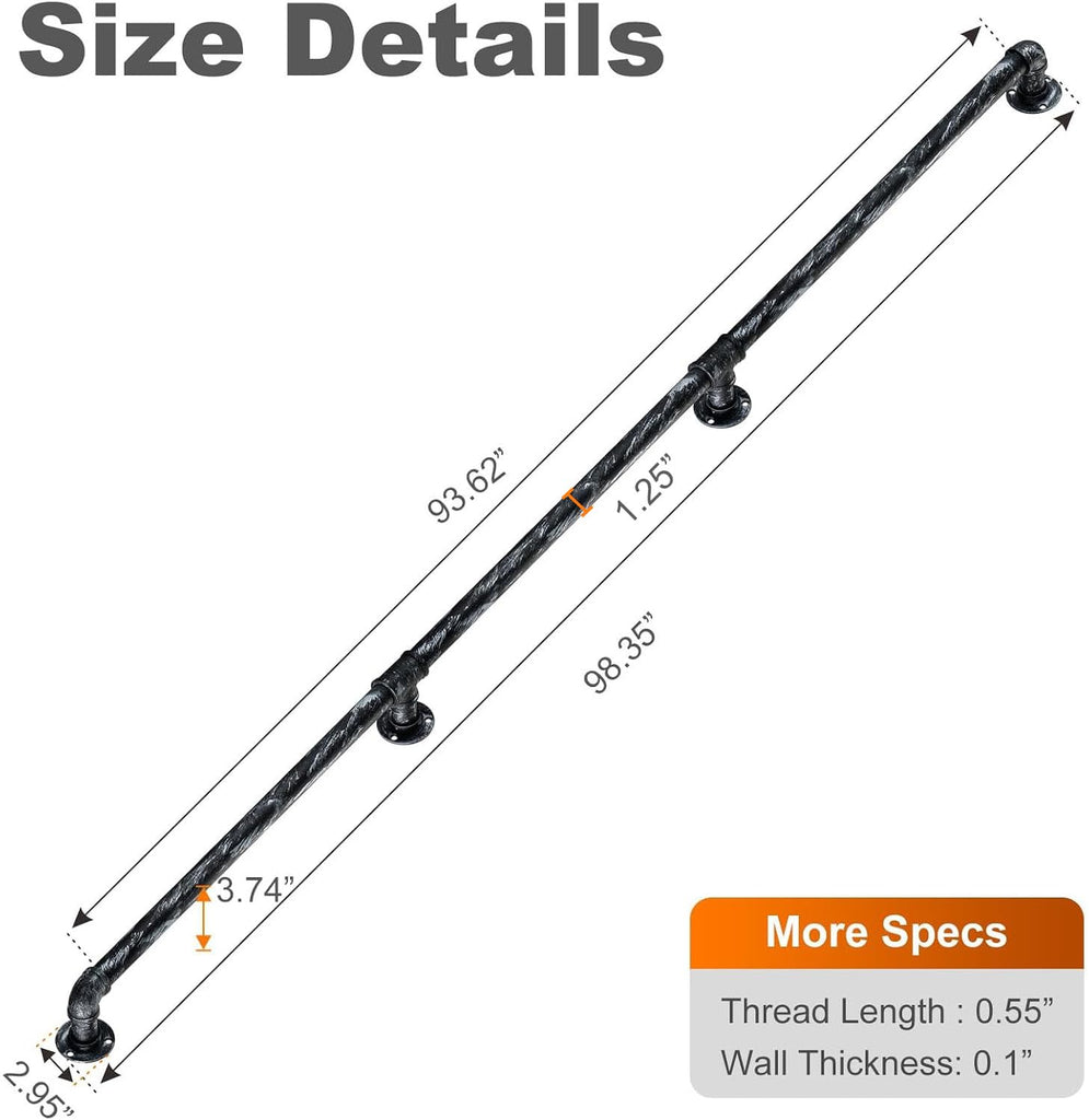 Staircase Handrails, Wall Hand Railing, Black Silver, 7.5FT